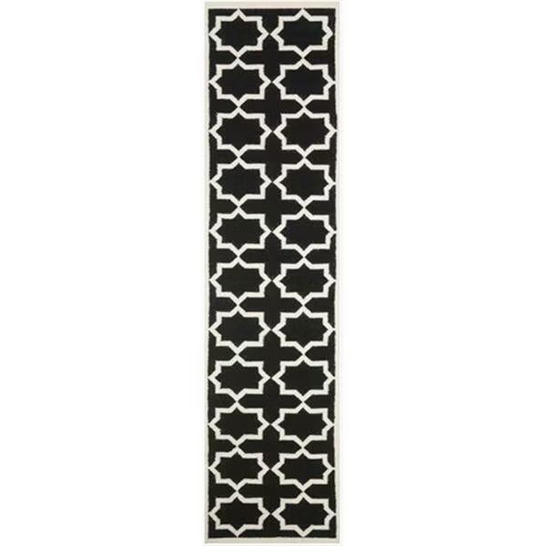 2 Ft. -6 In. X 12 Ft. Runner Contemporary Dhurries- Black And Ivory- Flatweave Rug, Safavieh, Mfr#: DHU549L-212